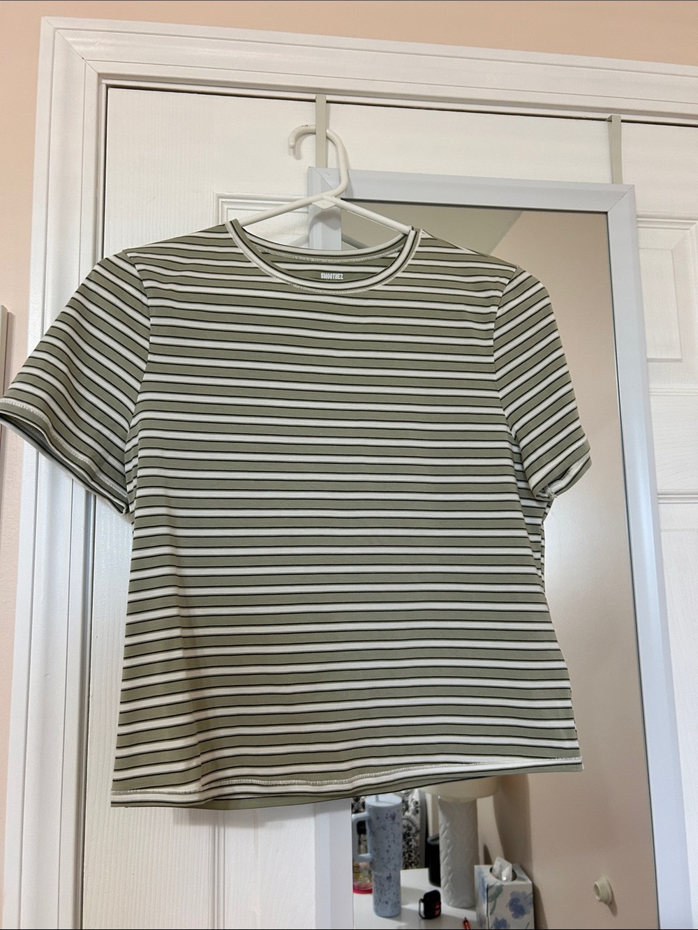 aerie Olive & White Striped Short Sleeve Tee
